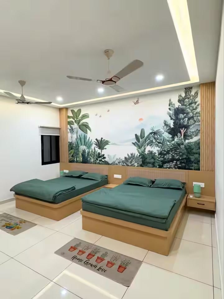Bedroom 2 — AC bedroom with closet and attached washroom with geyser